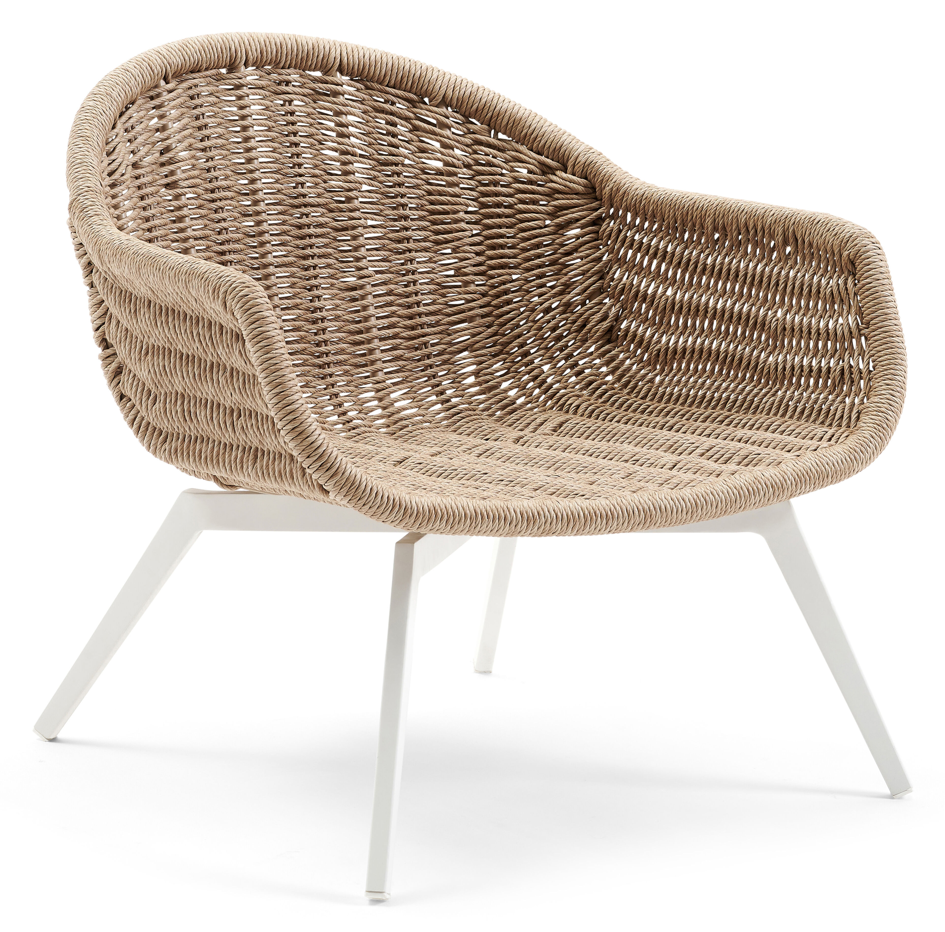 Pagino loungestoel in wit aluminium en naturel gedraaide ronde wicker