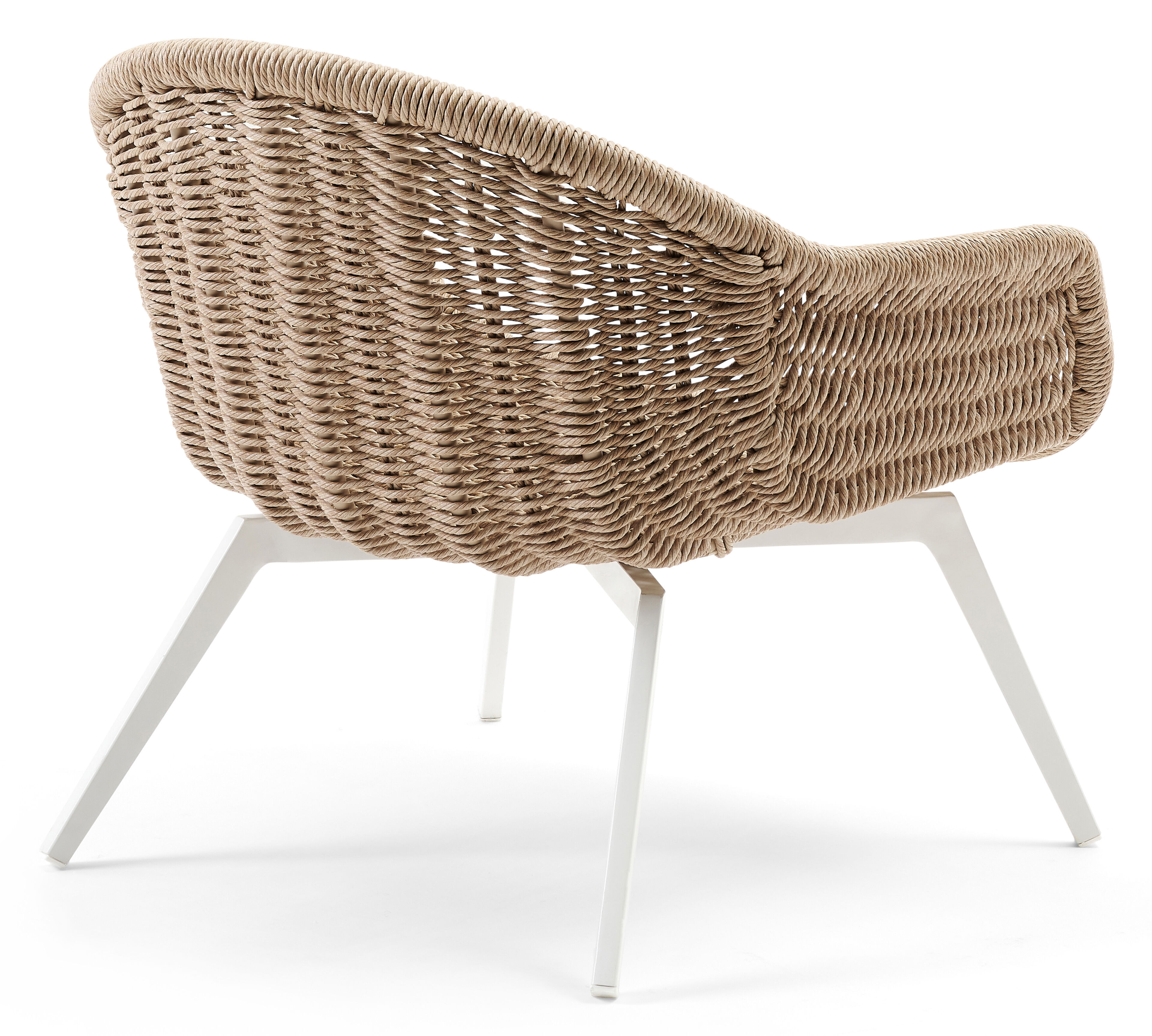Pagino loungestoel in wit aluminium en naturel gedraaide ronde wicker