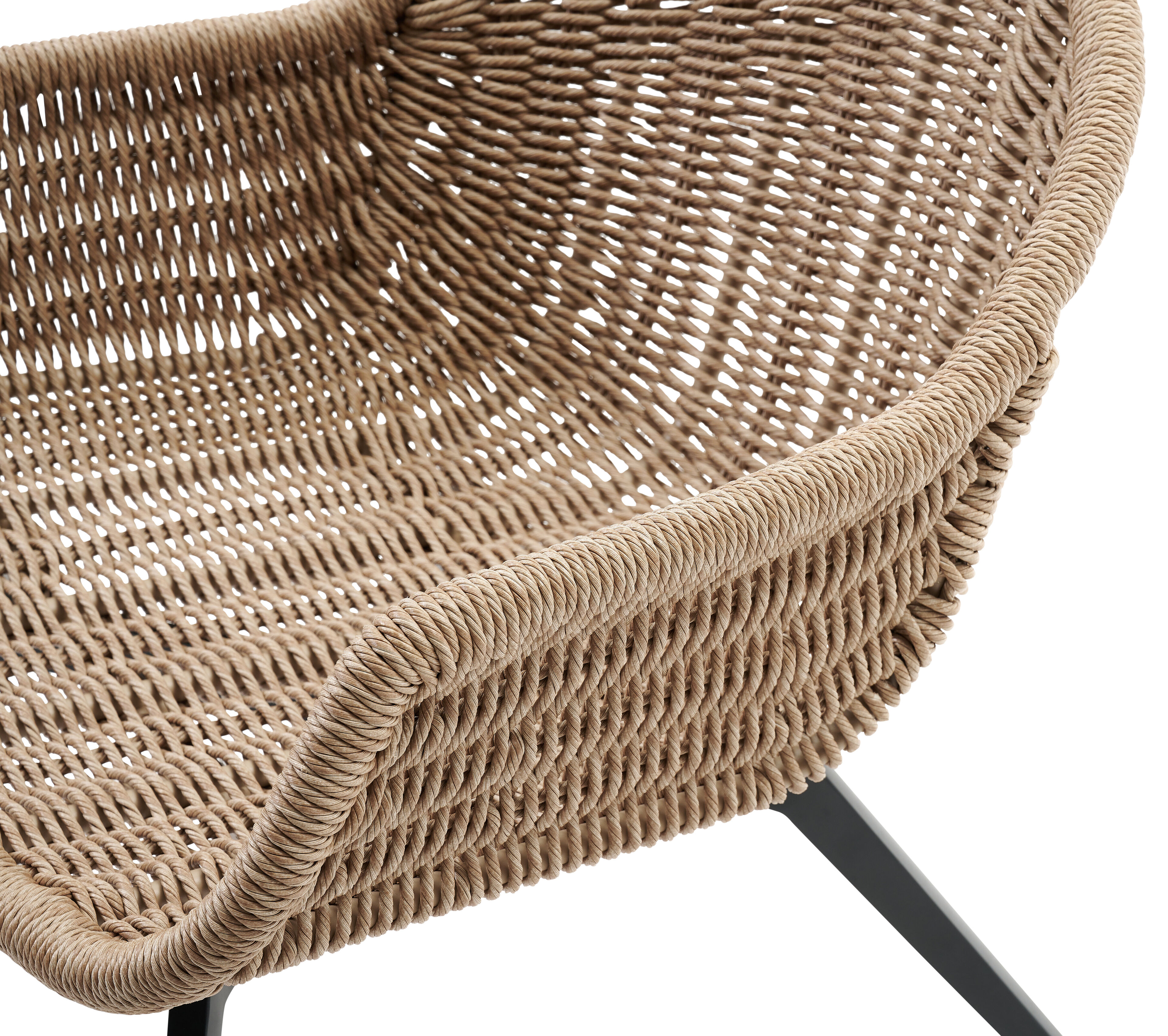 Pagino loungestoel in zwart aluminium en naturel gedraaide ronde wicker