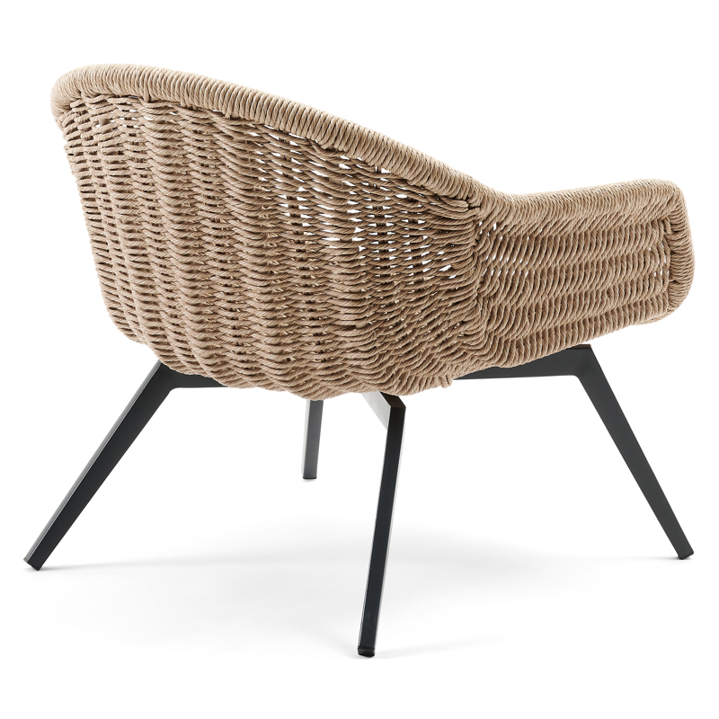 Fauteuil de jardin Pagino 1-pl en aluminium noir et résine tressée
