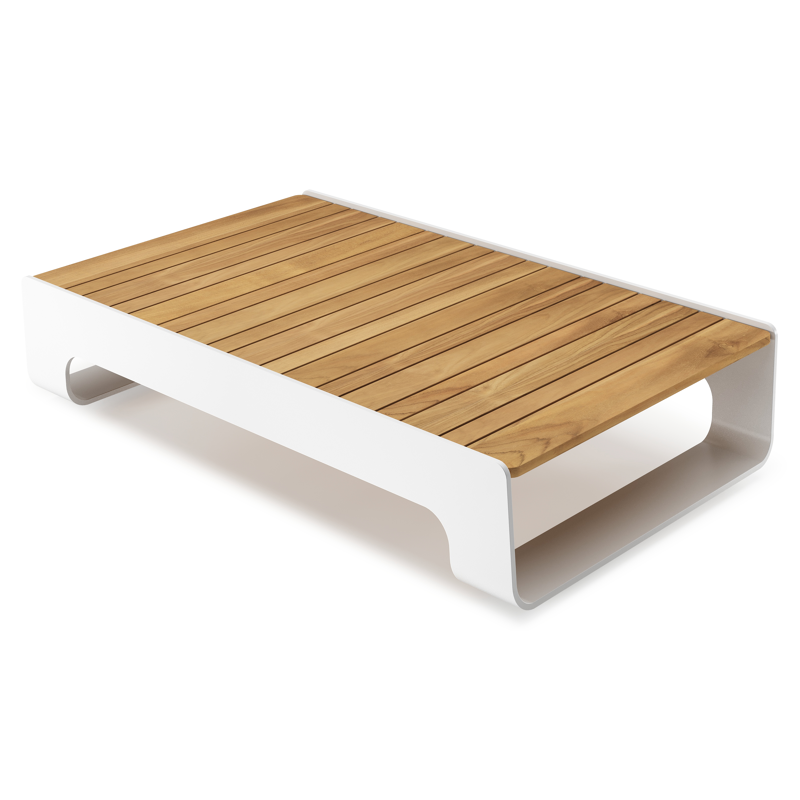 Table basse Atessa en aluminium blanc et teck - Lg. 118 x Lrg. 70 x Haut. 30 cm