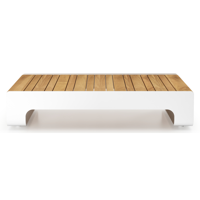 Table basse Atessa en aluminium blanc et teck - Lg. 118 x Lrg. 70 x Haut. 30 cm