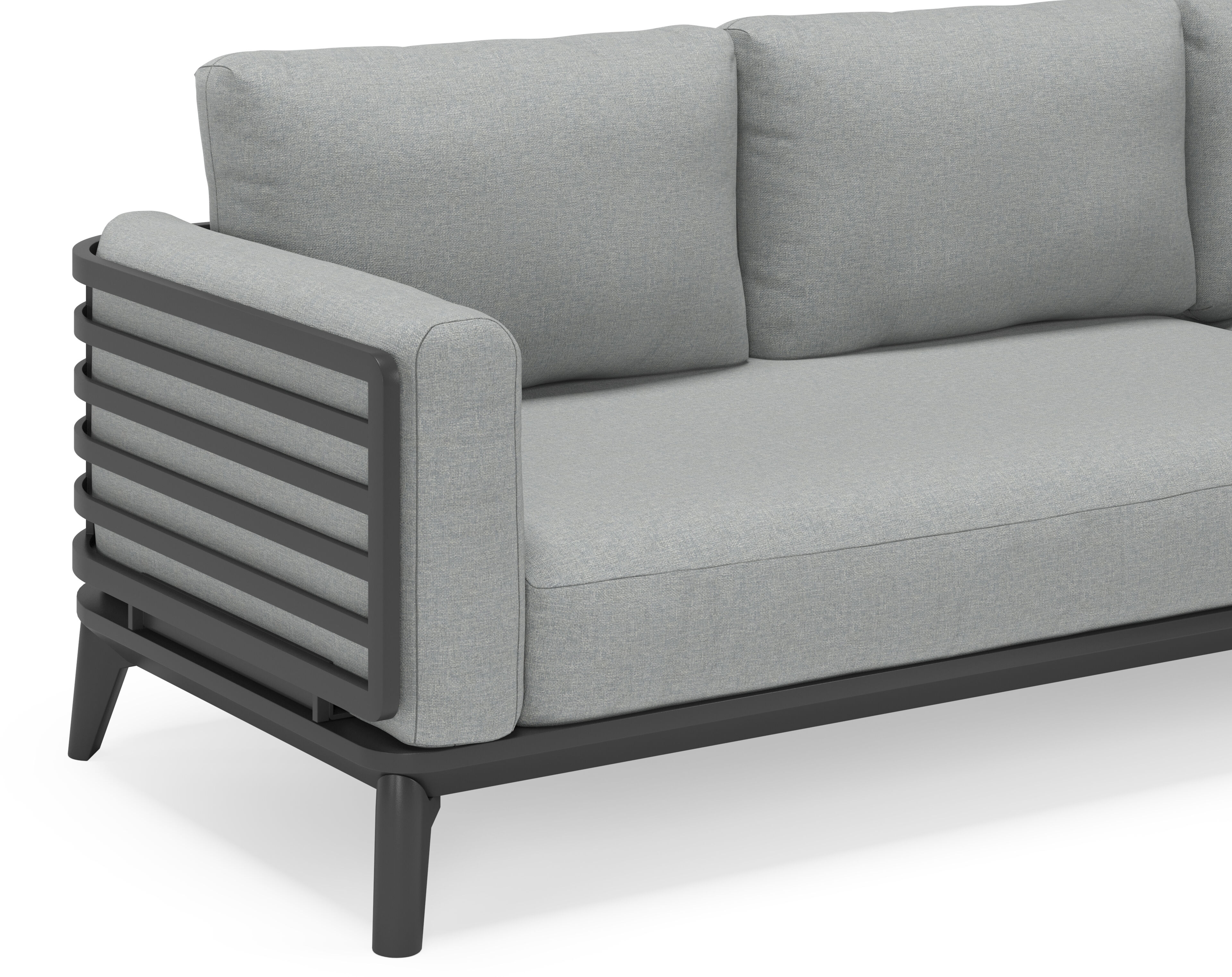 Mosa loungeset in zwart aluminium met grijs weather+ softtouch en loungetafel