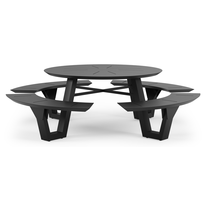 Table de pique-nique Rondino en aluminium noir - Diam. 236 x Haut. 72 cm
