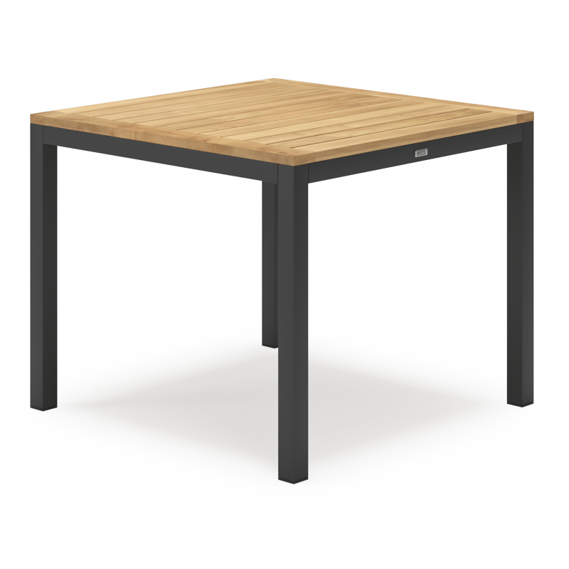 Feltro vierkante tuinset in zwart aluminium en teak natural finish met 4 Amalfi tuinstoelen