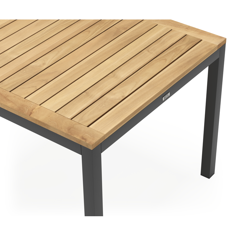 Feltro vierkante tuinset in zwart aluminium en teak natural finish met 4 Amalfi tuinstoelen