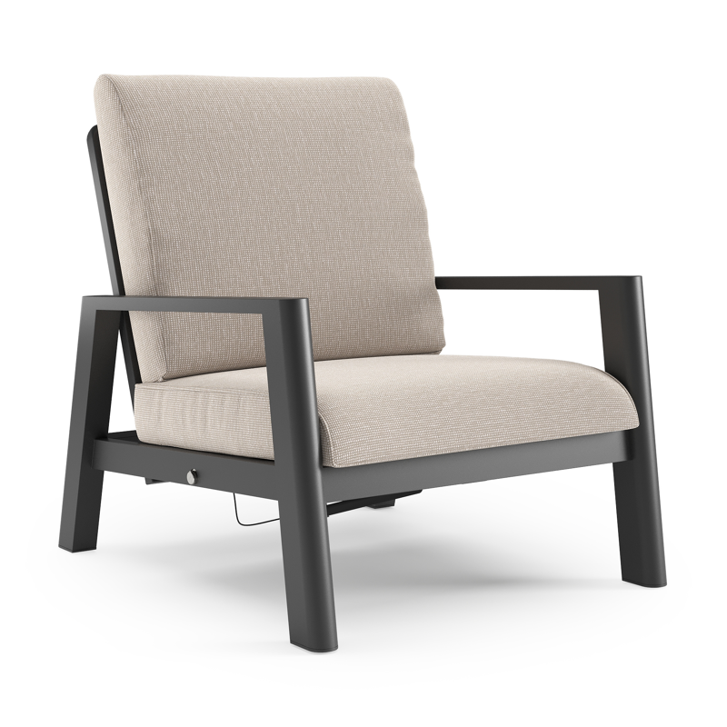 Cirello loungestoel in zwart aluminium met slow farafra all weather sunbrella® luxe kussen