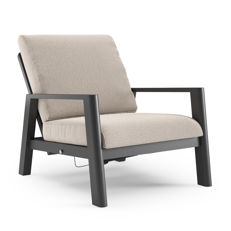 Cirello loungestoel in zwart aluminium met slow farafra all weather sunbrella® luxe kussen