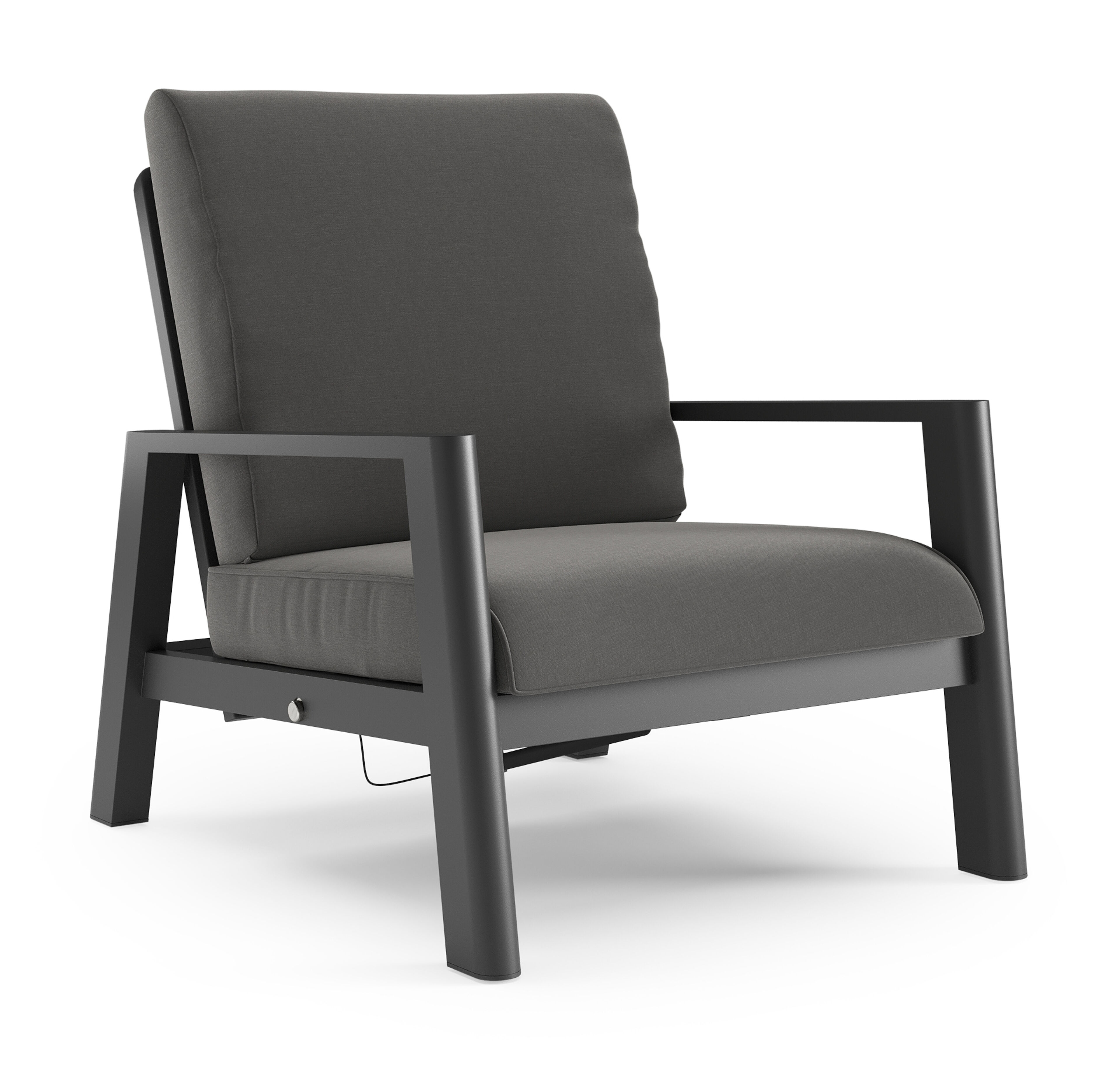 Cirello loungestoel 1-zit in zwart aluminium met natte charcoal chine all weather sunbrella® luxe kussen
