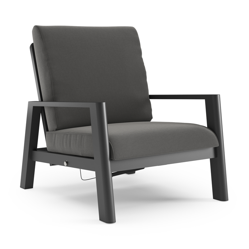 Cirello loungestoel 1-zit in zwart aluminium met natte charcoal chine all weather sunbrella® luxe kussen