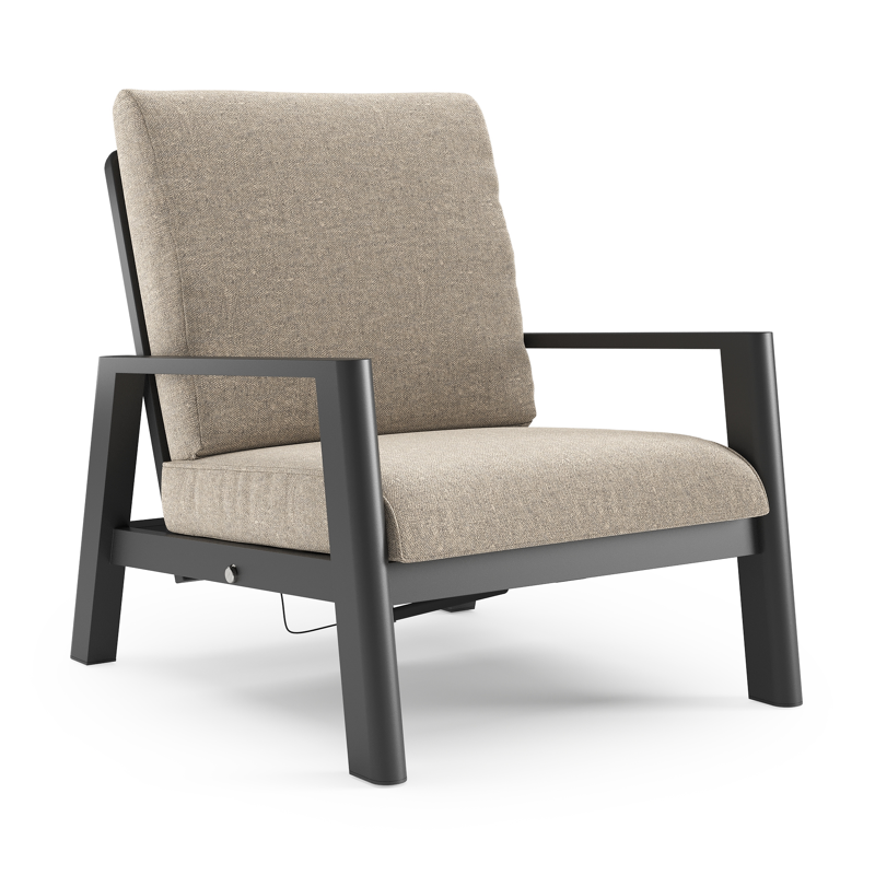 Cirello loungestoel in zwart aluminium met chartres pewter all weather sunbrella® luxe kussen