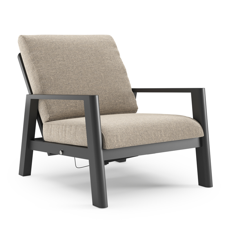 Cirello loungestoel in zwart aluminium met chartres pewter all weather sunbrella® luxe kussen