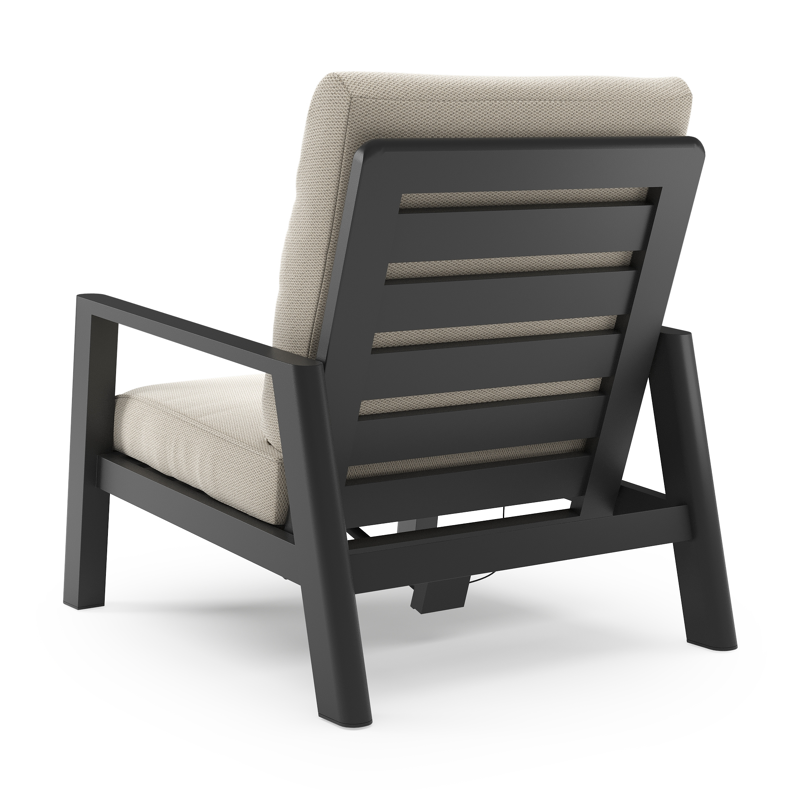 Fauteuil de jardin Cirello en aluminium noir et coussins en all weather sunbrella® luxe lopi marble