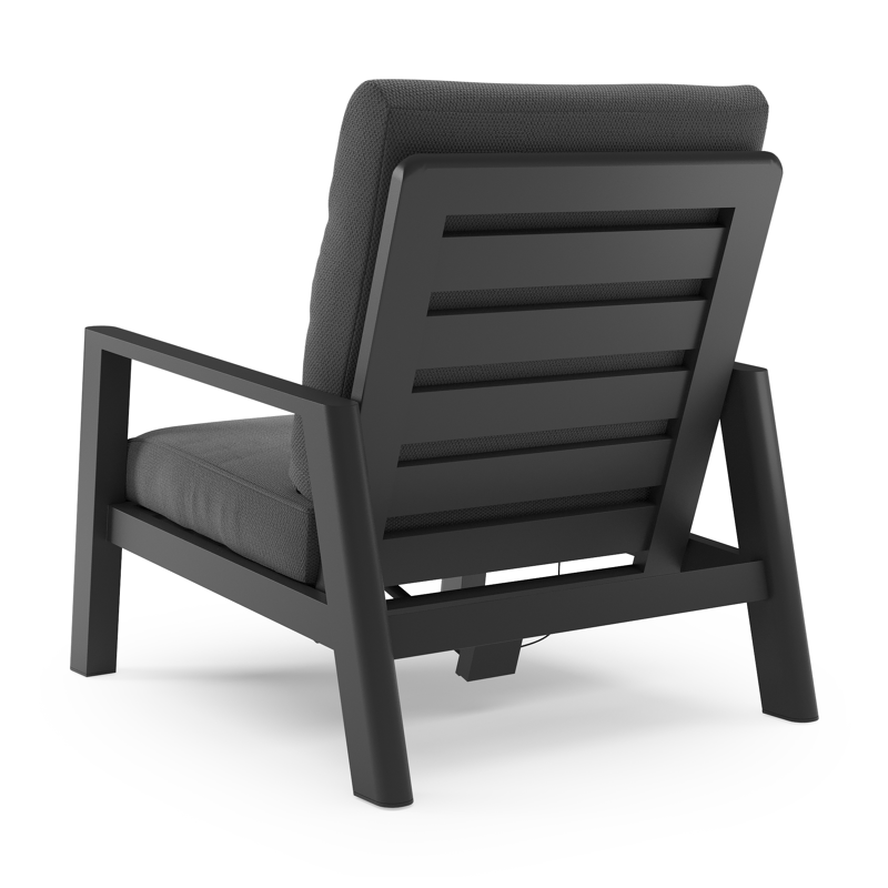 Cirello loungestoel 1-zit in zwart aluminium met lopi shadow all weather sunbrella® luxe kussen