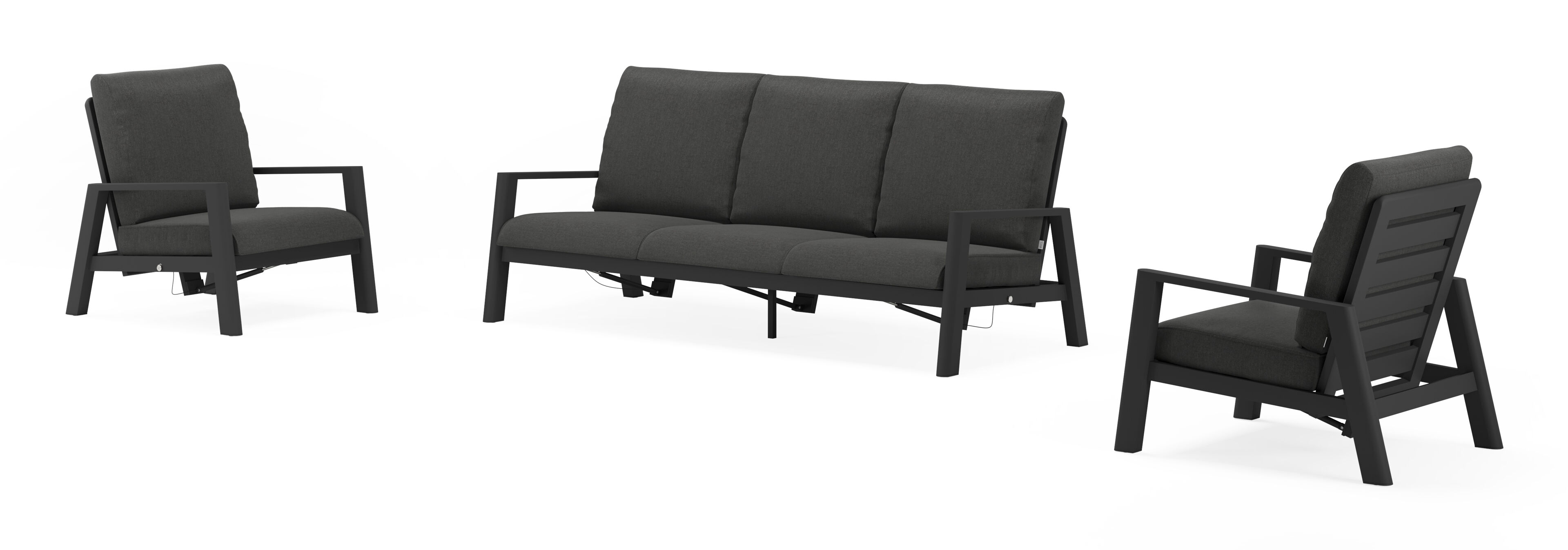 Cirello loungeset in zwart aluminium met chartres sooty all weather sunbrella® luxe kussens
