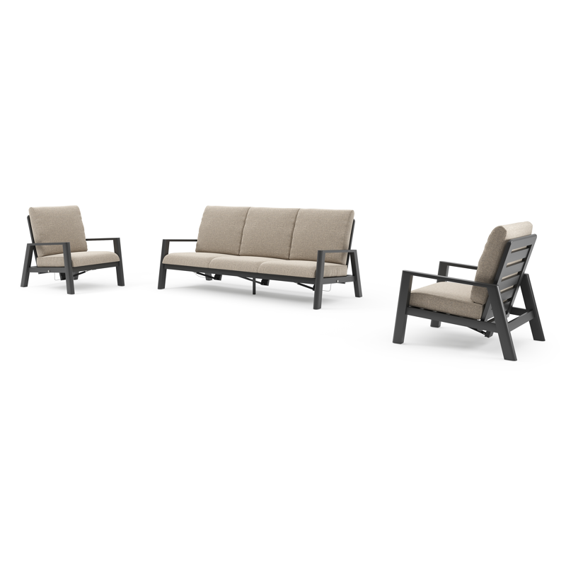 Cirello loungeset in zwart aluminium met chartres pewter all weather sunbrella® luxe kussen