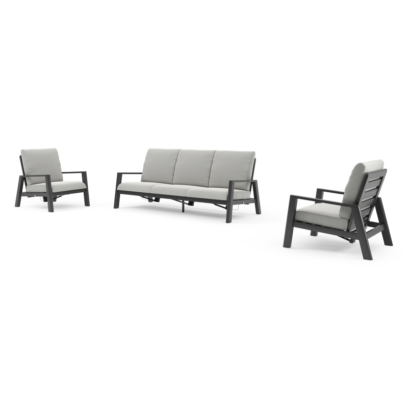 Salon de jardin Cirello en aluminium noir et coussins en all weather sunbrella® luxe savane nimbus