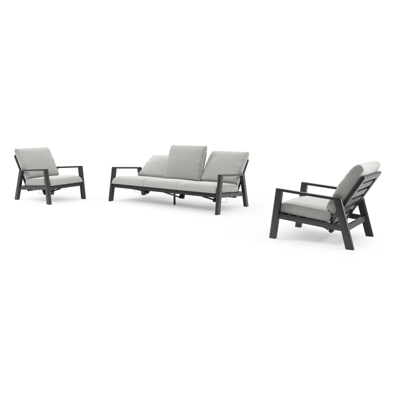 Salon de jardin Cirello en aluminium noir et coussins en all weather sunbrella® luxe savane nimbus