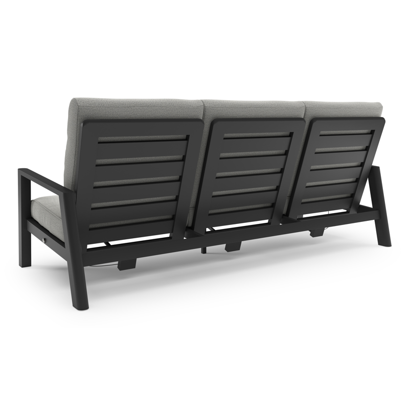 Salon de jardin Cirello en aluminium noir et coussins en all weather sunbrella® luxe savane nimbus