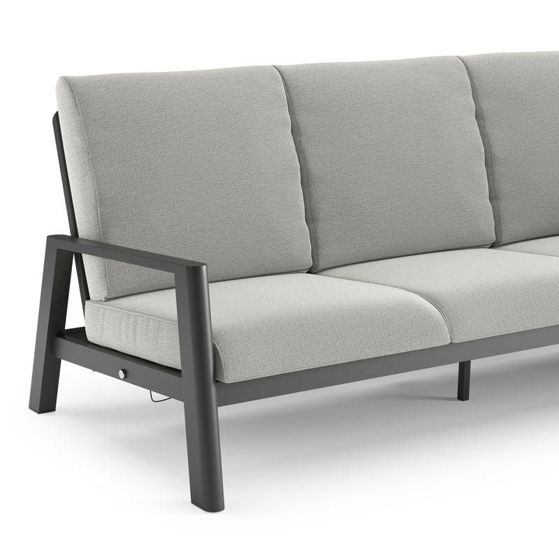 Salon de jardin Cirello en aluminium noir et coussins en all weather sunbrella® luxe savane nimbus