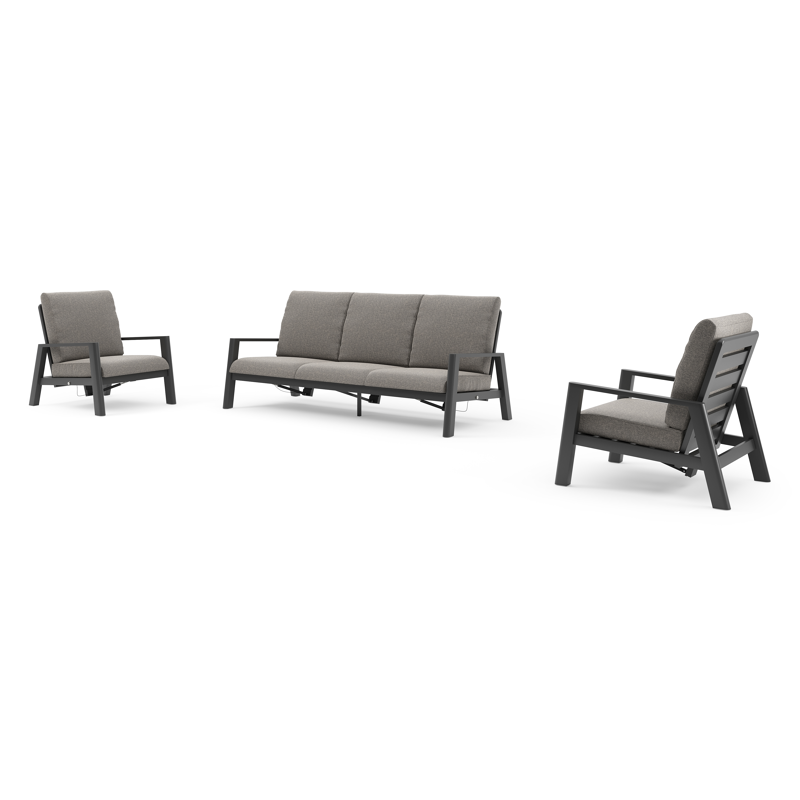 Cirello loungeset in zwart aluminium met chartres drizzle all weather sunbrella® luxe kussen