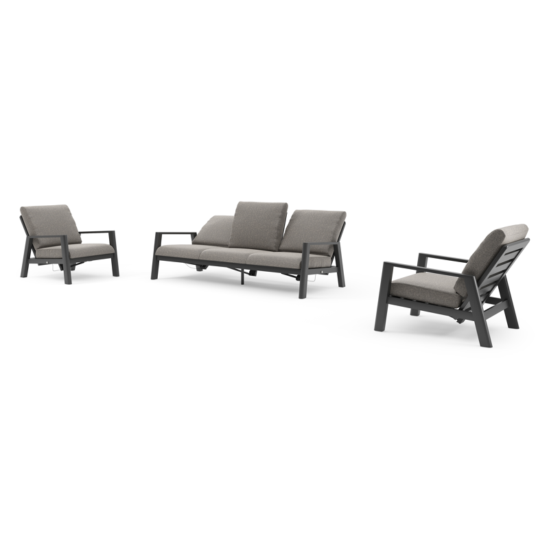 Cirello loungeset in zwart aluminium met chartres drizzle all weather sunbrella® luxe kussen