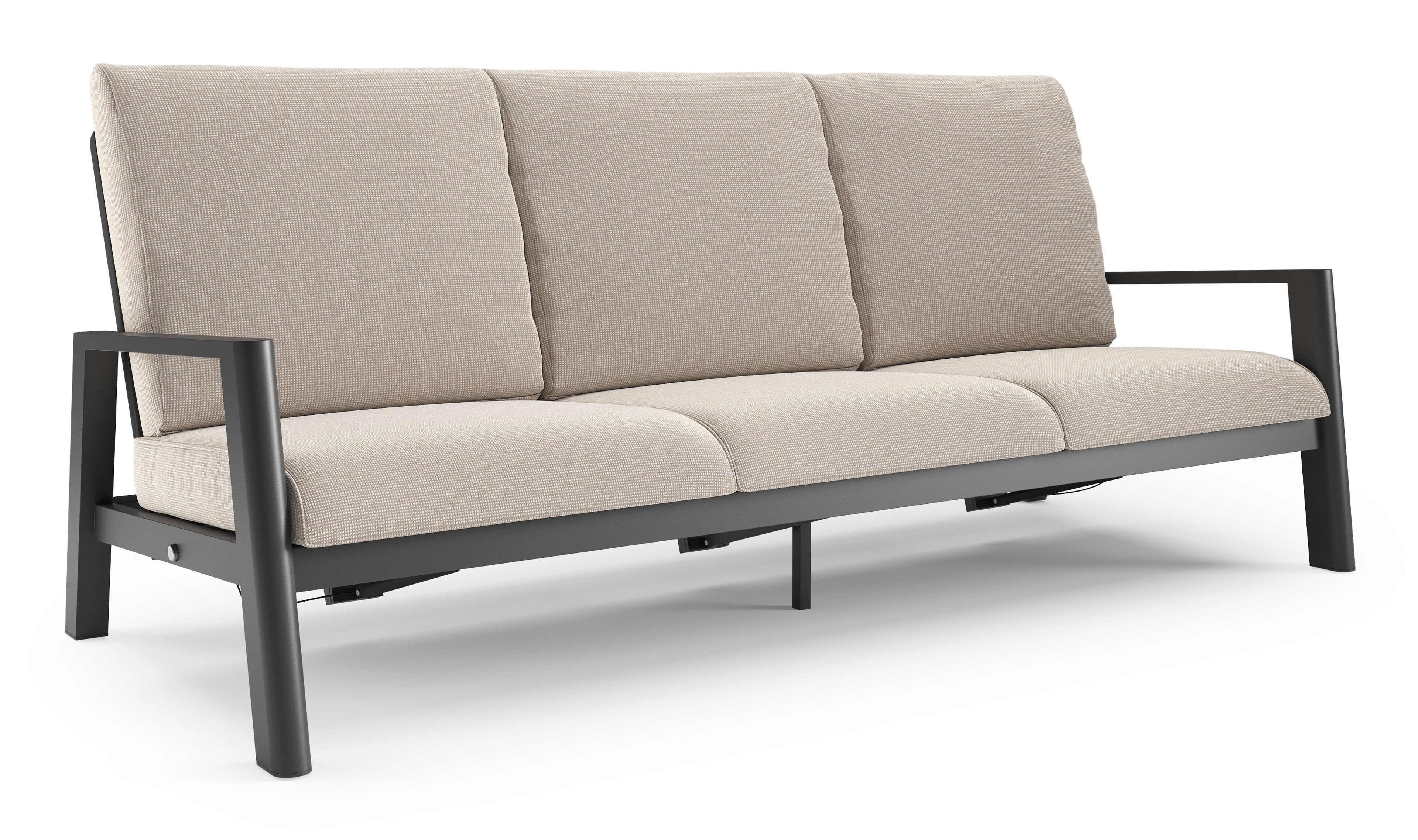 Canapé de jardin Cirello en aluminium noir et coussins en all weather sunbrella® luxe slow farafra