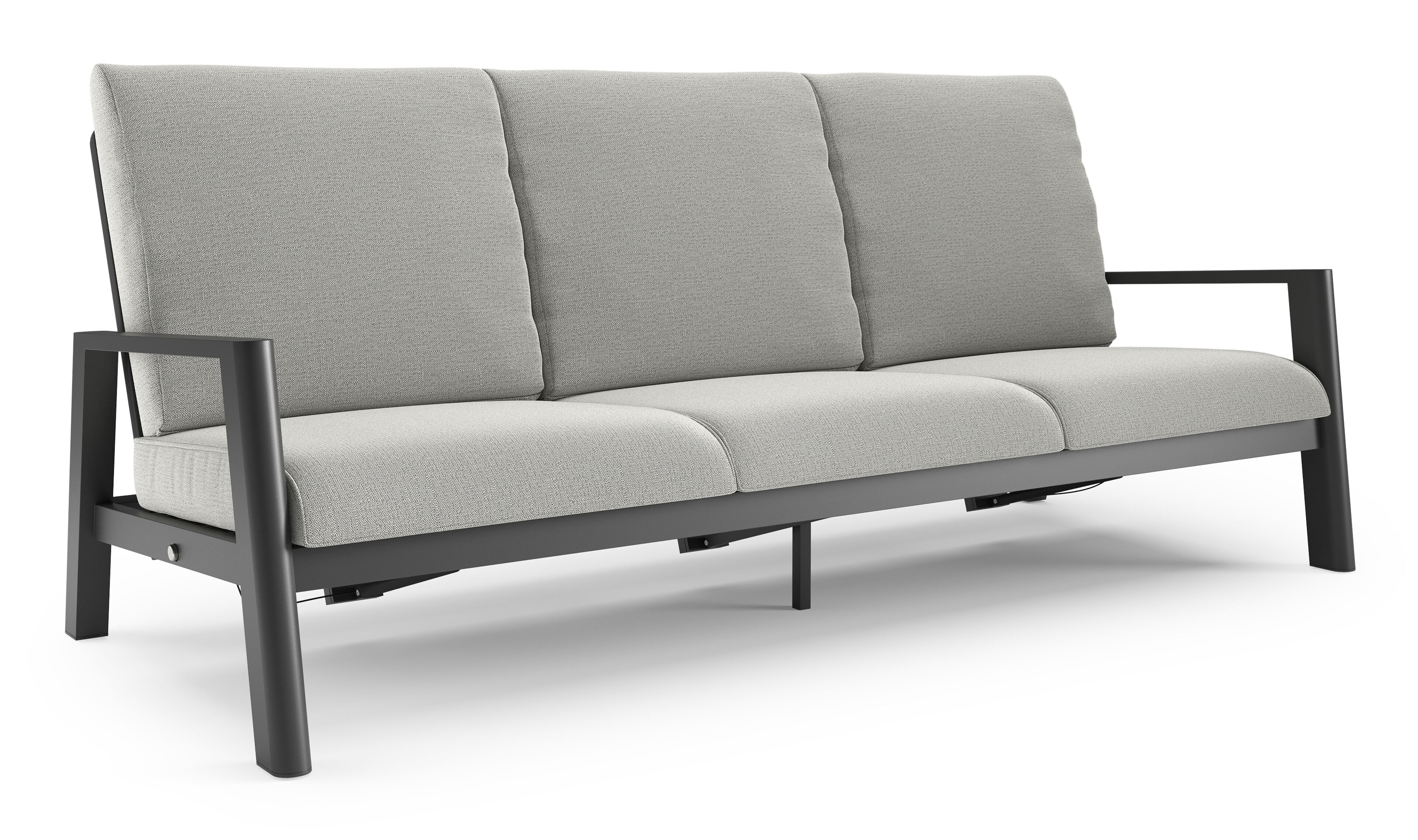 Canapé de jardin Cirello en aluminium noir et coussins en all weather sunbrella® luxe savane nimbus