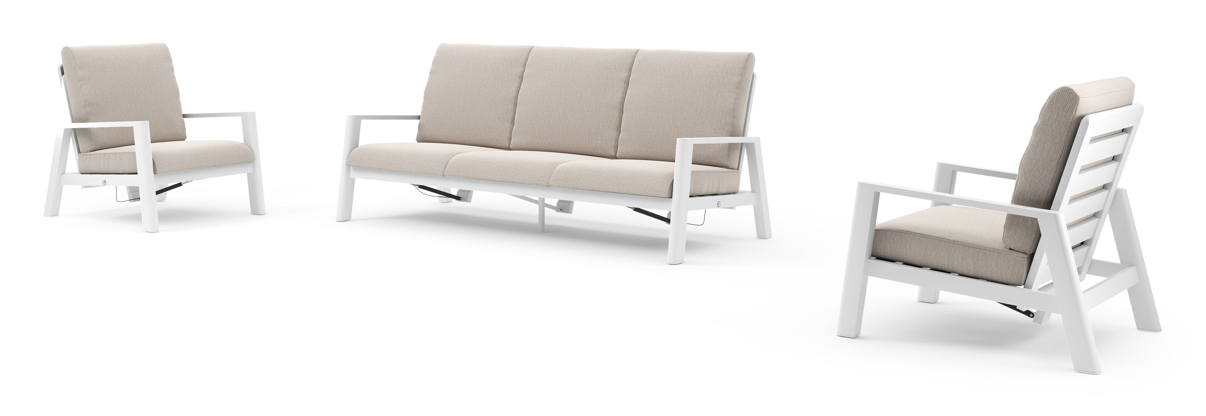 Salon de jardin Cirello en aluminium blanc et coussins en all weather sunbrella® luxe slow farafra