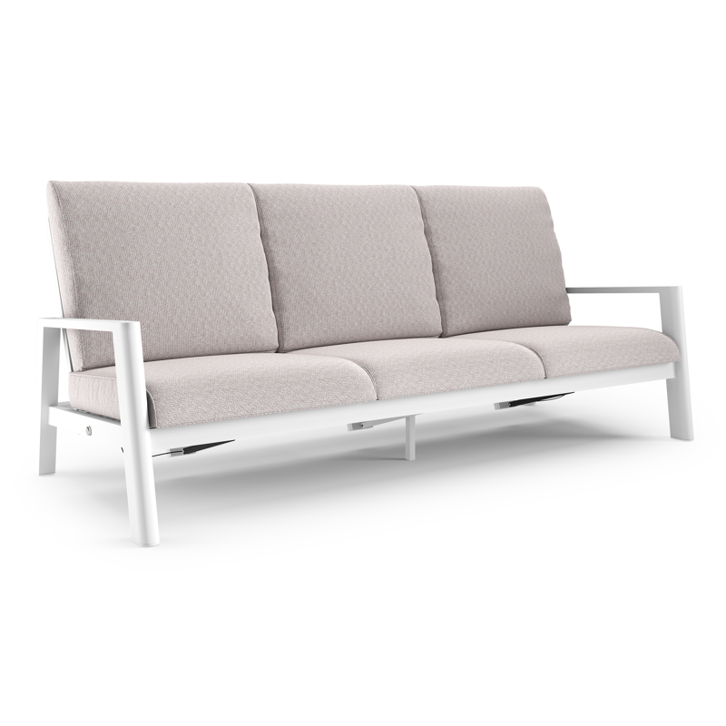 Canapé de jardin Cirello en aluminium blanc et coussins en all weather sunbrella® luxe wander gobi