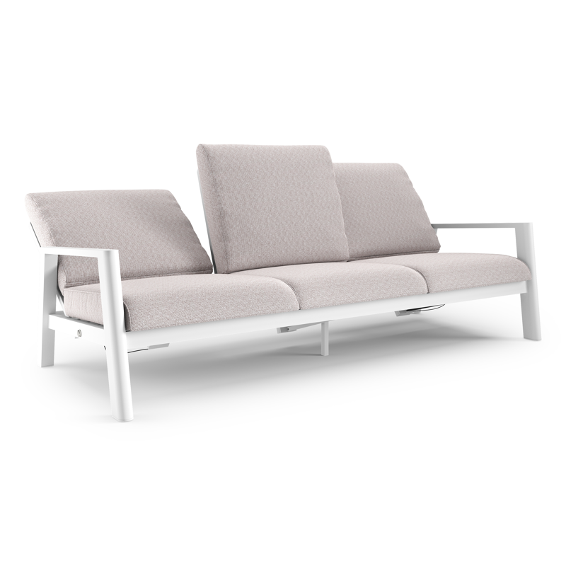Canapé de jardin Cirello en aluminium blanc et coussins en all weather sunbrella® luxe wander gobi
