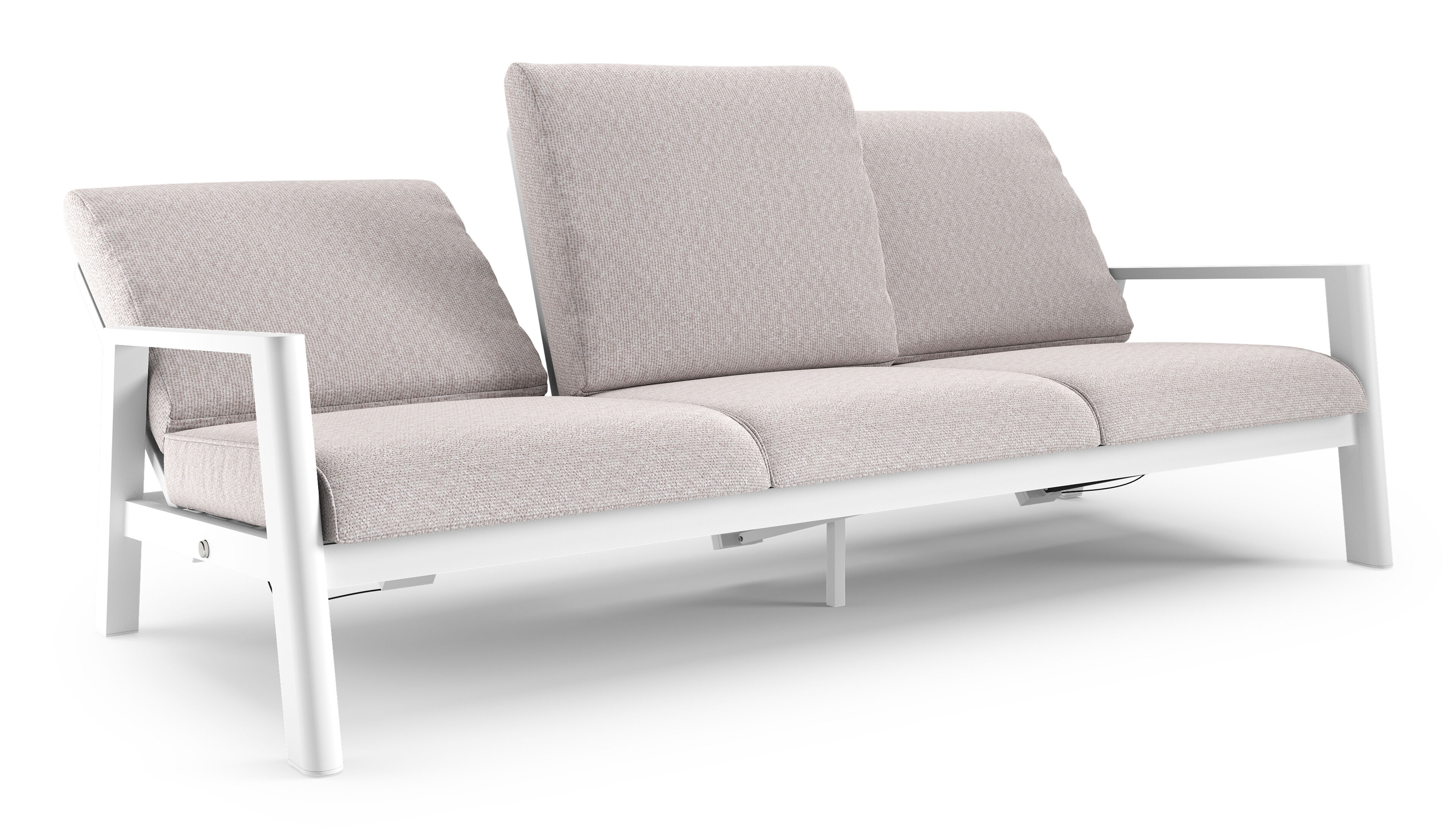 Canapé de jardin Cirello en aluminium blanc et coussins en all weather sunbrella® luxe wander gobi