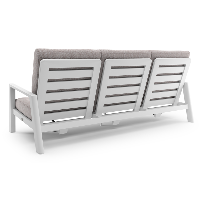 Canapé de jardin Cirello en aluminium blanc et coussins en all weather sunbrella® luxe wander gobi