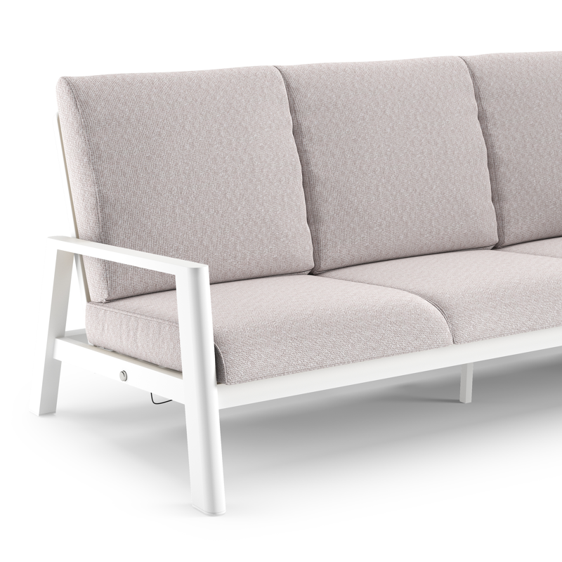 Canapé de jardin Cirello en aluminium blanc et coussins en all weather sunbrella® luxe wander gobi
