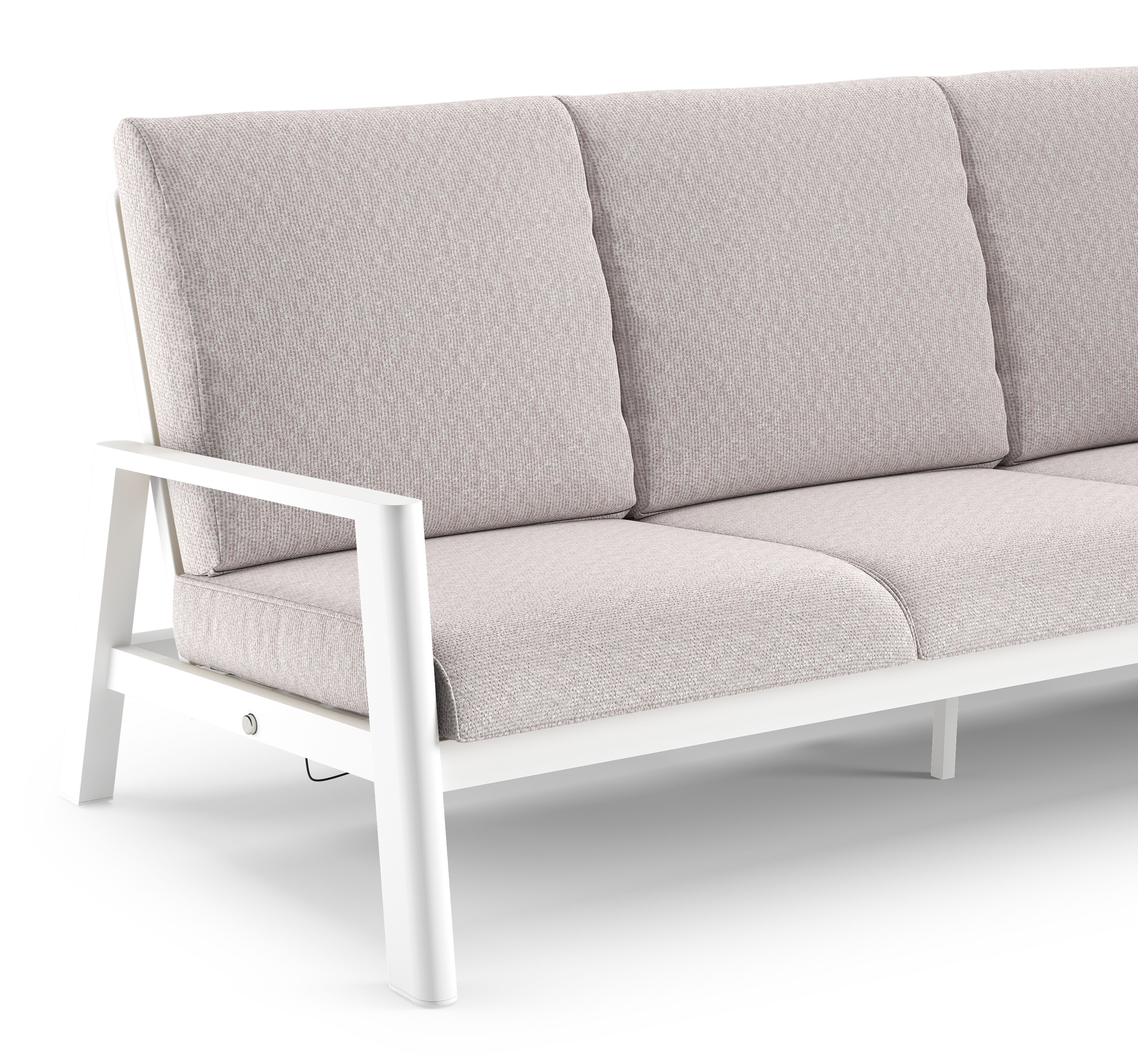 Canapé de jardin Cirello en aluminium blanc et coussins en all weather sunbrella® luxe wander gobi