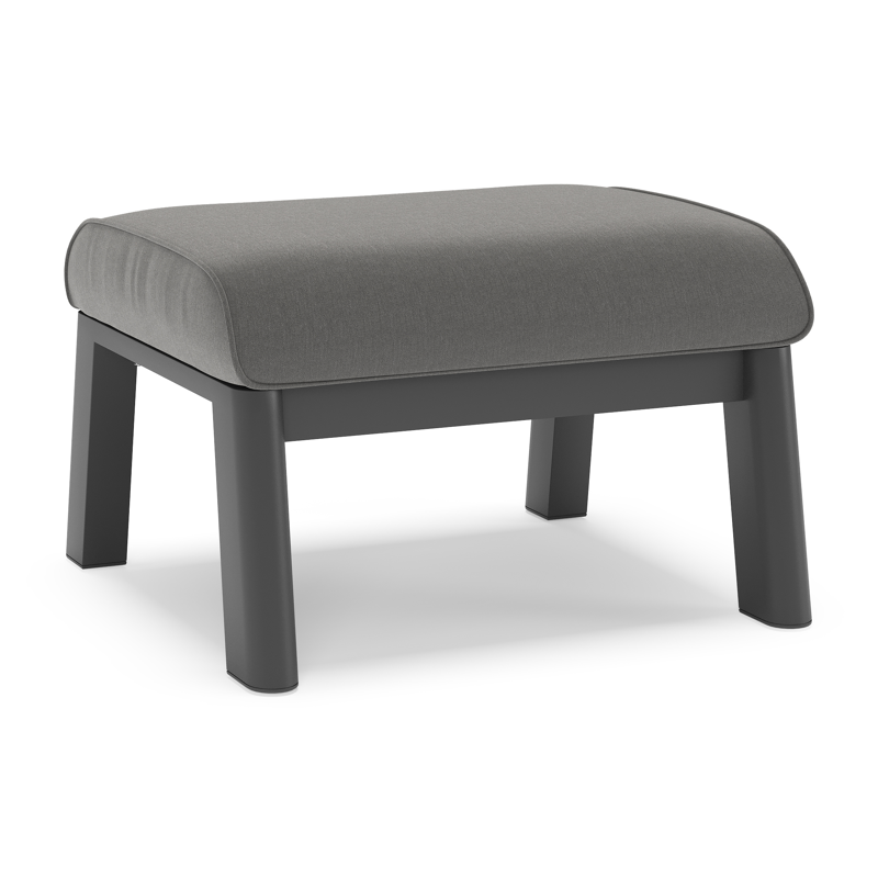 Cirello poef in zwart aluminium met natte charcoal chine all weather sunbrella® luxe kussen