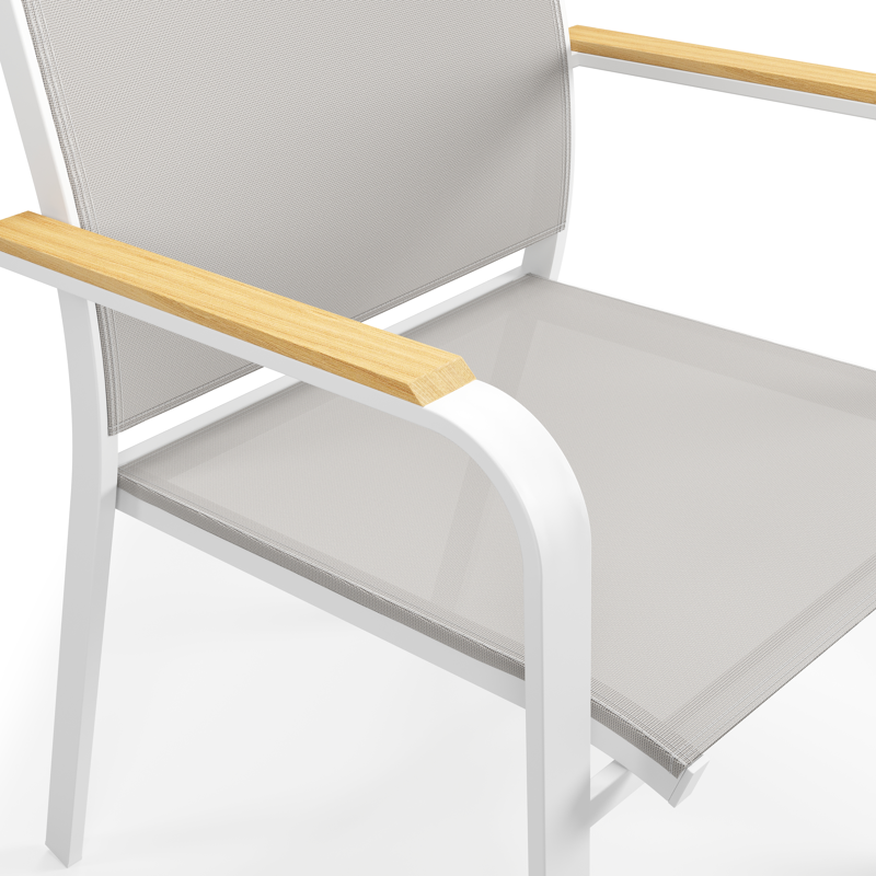 Pamplona ensemble de jardin ovale en aluminium blanc en teck natural finish avec 8 chaises de jardin Amalfi
