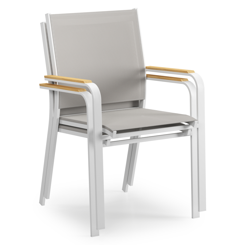 Pamplona ensemble de jardin ovale en aluminium blanc en teck natural finish avec 8 chaises de jardin Amalfi