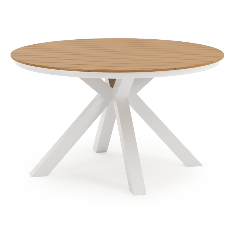 Tora tuinset in wit aluminium en naturel polywood tafelblad met 4 Paco tuinstoelen