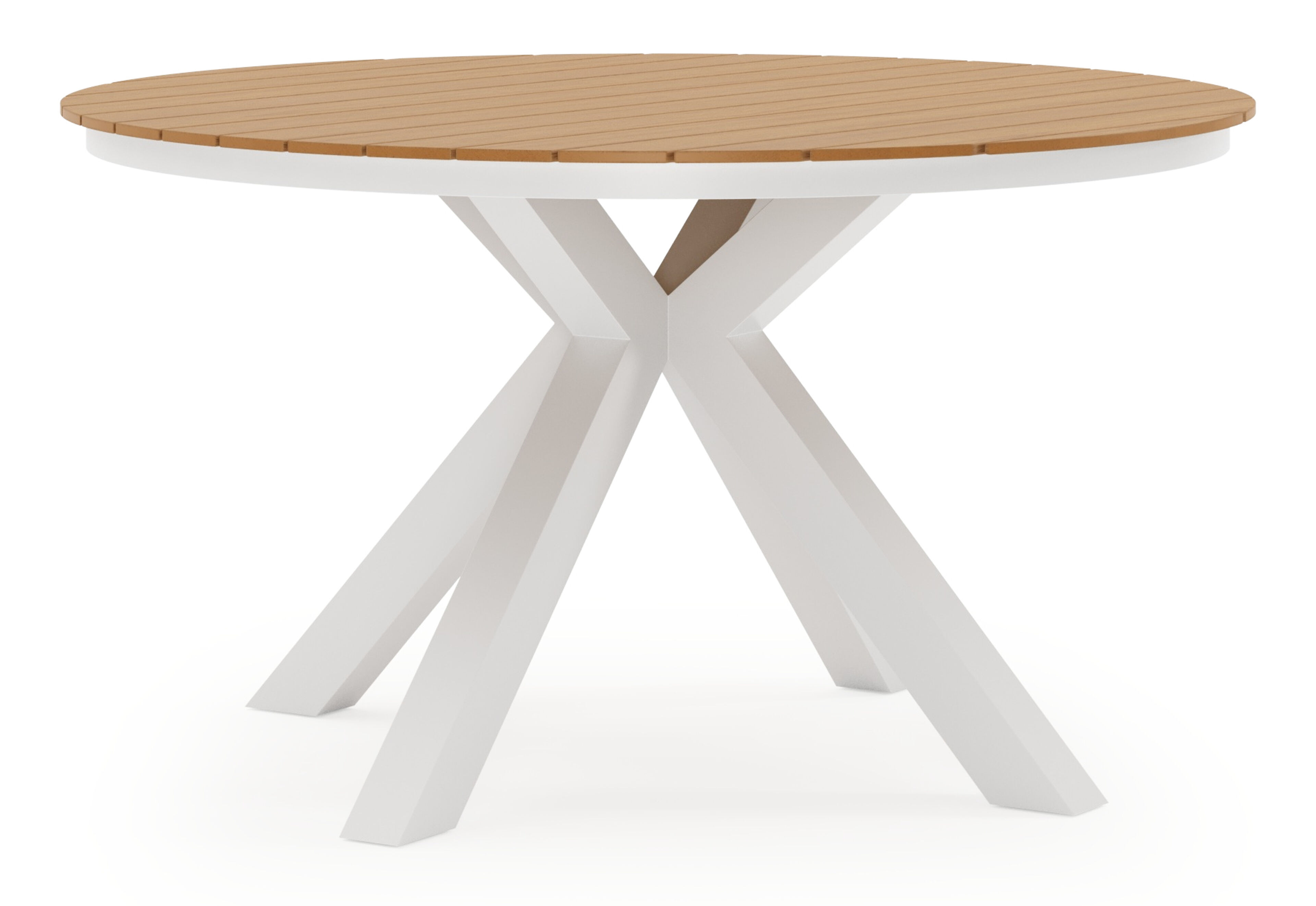 Table de jardin Tora ronde en aluminium blanc et polywood - Dia. 140 x Haut. 75 cm