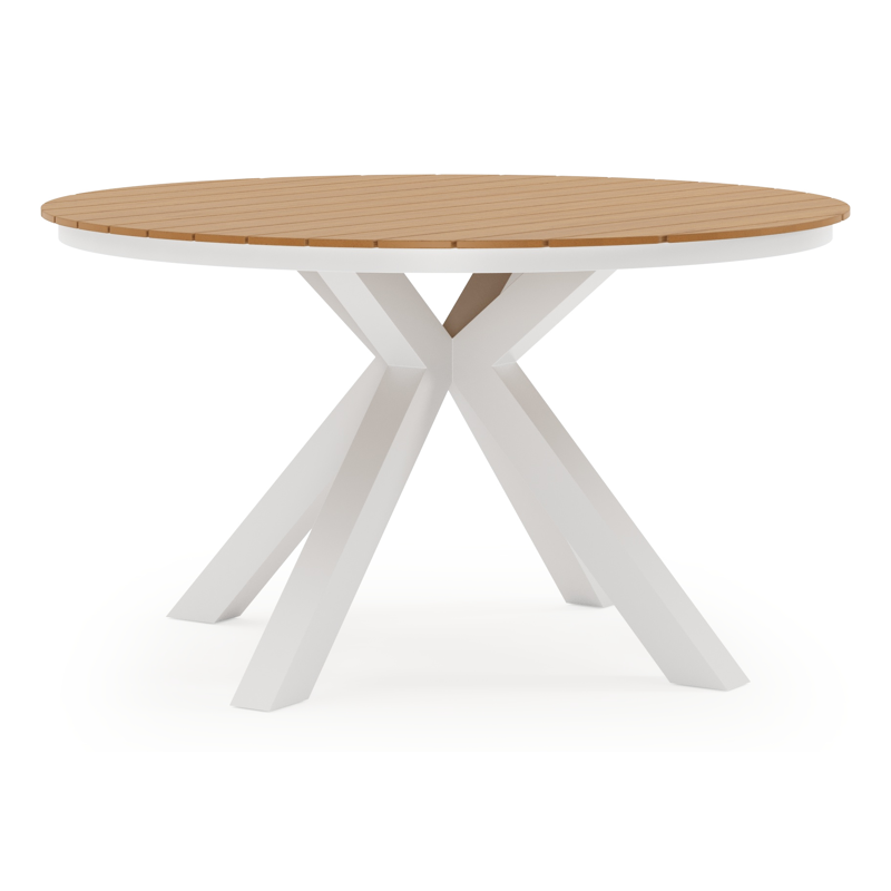 Tora tuintafel rond in wit aluminium en polywood - Dia. 140 x H 75 cm