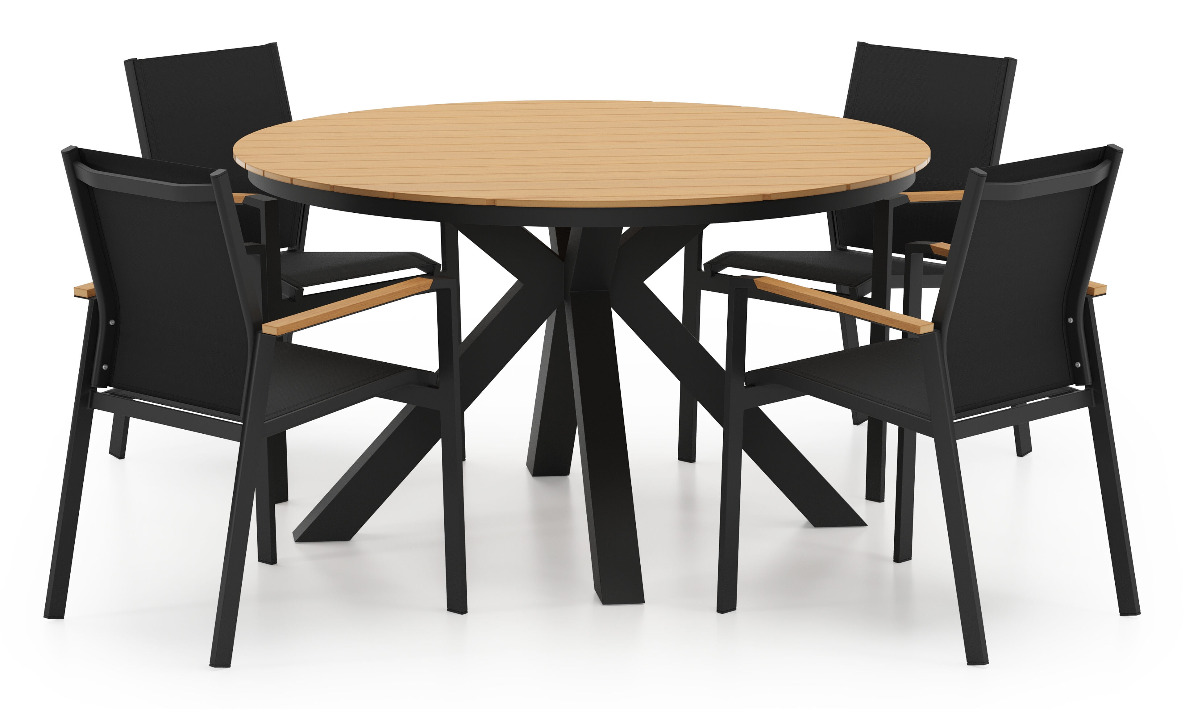 Ensemble de jardin Tora en aluminium noir et polywood avec 4 chaises de jardin Bahia polywood