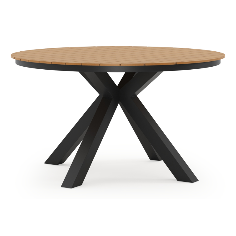 Table de jardin Tora ronde en aluminium noir et polywood - Dia. 140 x Haut. 75 cm