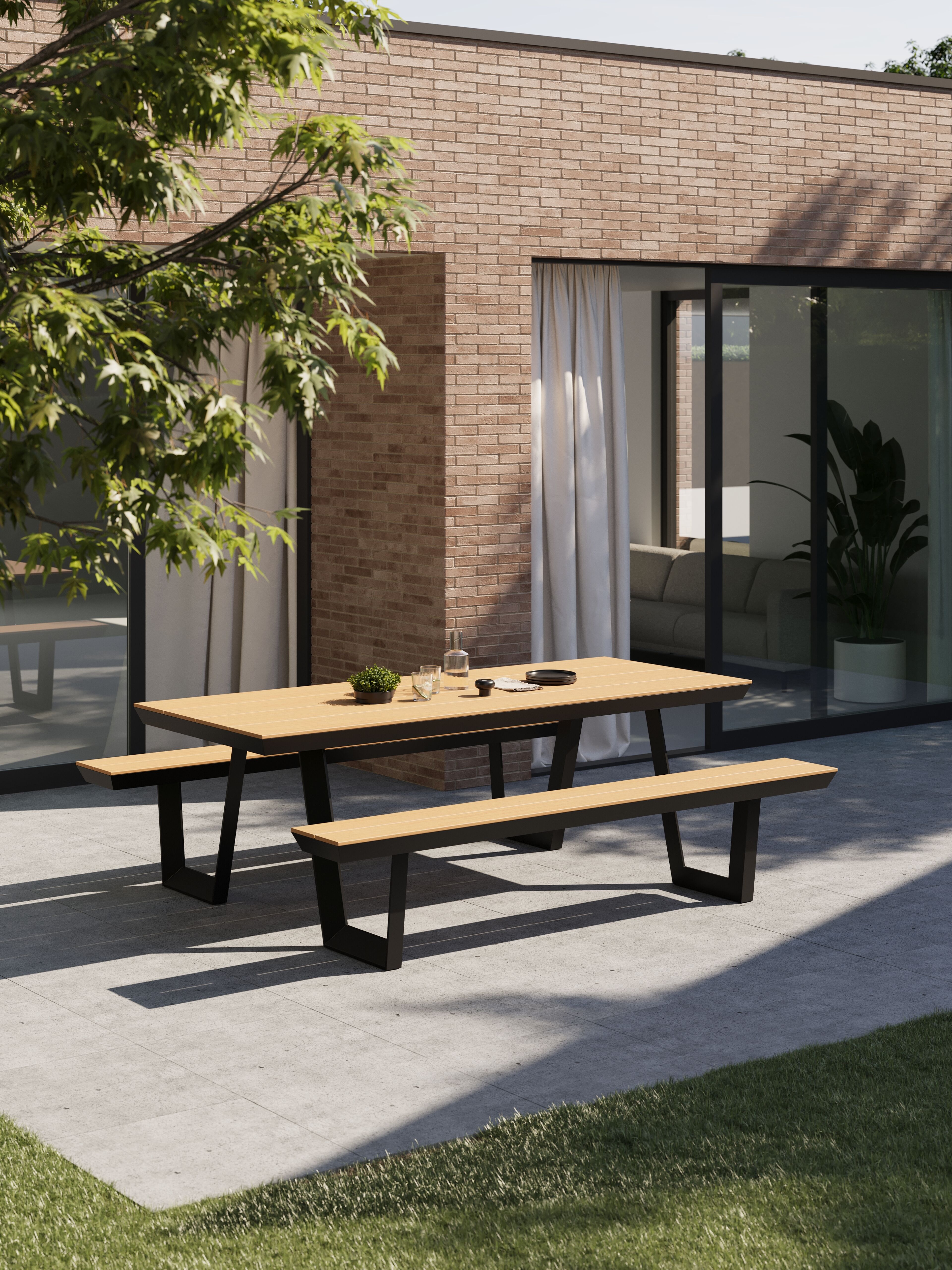 Altura picknicktafel in zwart aluminium en polywood tafelblad - L 220 x B 174 x H 74 cm