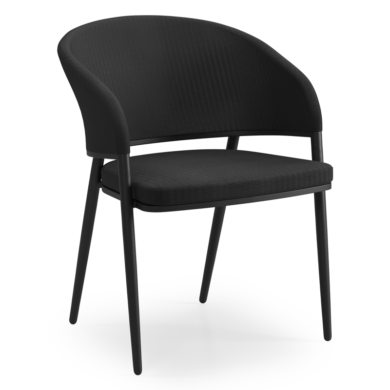 Lacrima tuinstoel in zwart aluminium en zwart comfort textilene
