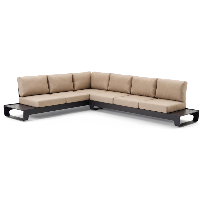 Atessa loungeset 3-zit, hoek en 3-zit in zwart aluminium met all weather olefin beige kussens