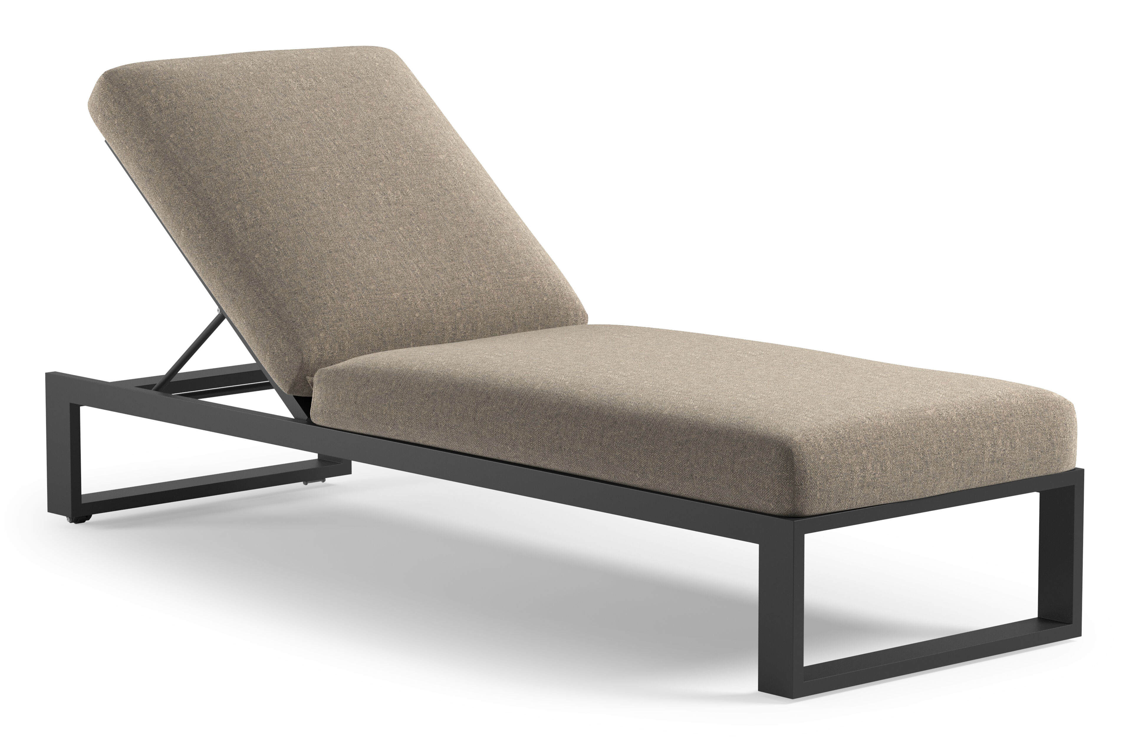 Chaise longue réglable Verato en aluminium noir et coussin en all weather Sunbrella® luxe chartres pewter