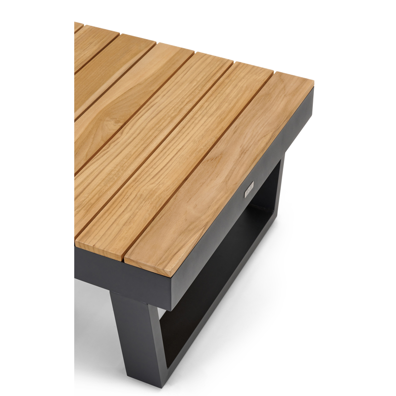 Table basse Modica en aluminium noir et teck - Lg. 72 x Lrg. 72 x Haut. 38 cm