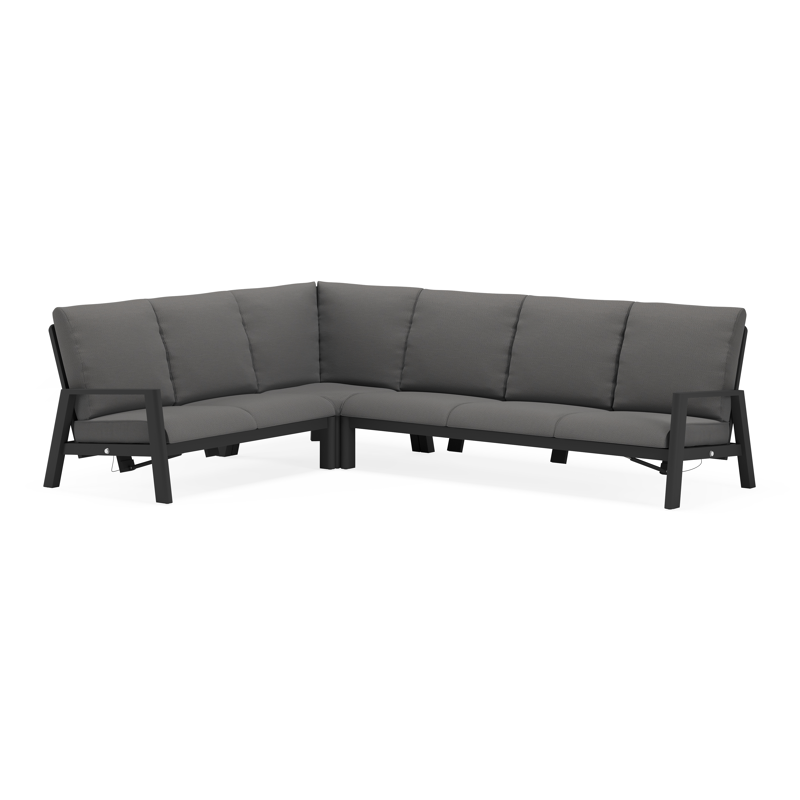 Cirello loungehoek in zwart aluminium met lopi sand all weather sunbrella® luxe kussens 