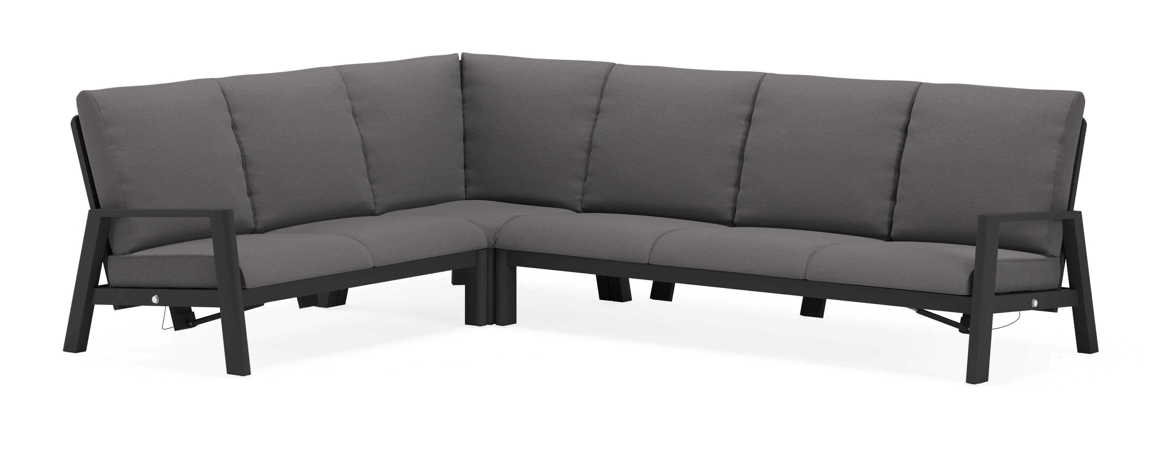 Cirello loungehoek in zwart aluminium met lopi sand all weather sunbrella® luxe kussens